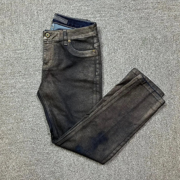 Christopher Blue Jeans with Bronze Metallic Brown Wax Waxed Denim Detail Size 8 - Picture 1 of 7